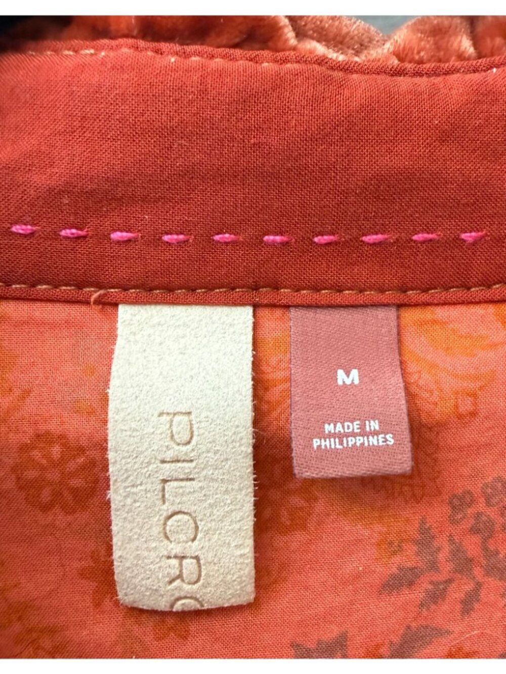Women's Velvet Button Shirt ~ Anthropologie ~ Pilcro ~ Pumpkin Color ~ Size M - Picture 3 of 8